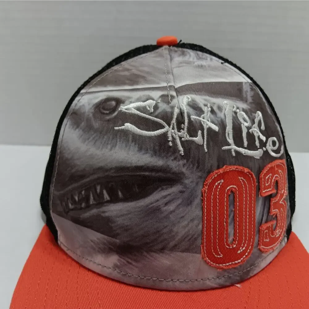 Salt Life Trucker Hat Mens OSFM Orange Shark Graphic‎ Snapback Mesh Flat Bill 03